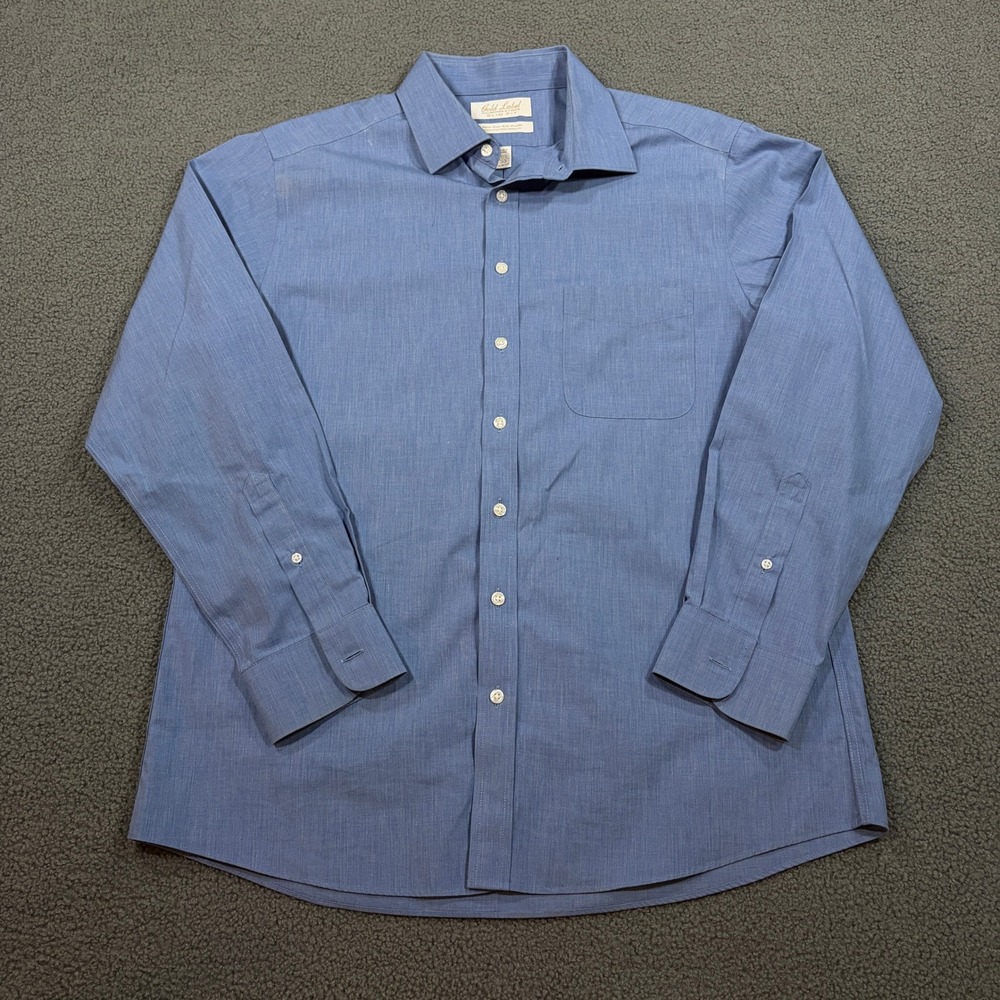 Roundtree & Yorke Gold Label Dress Shirt Mens 16.5 33 Blue Slim Fit Poplin 8809